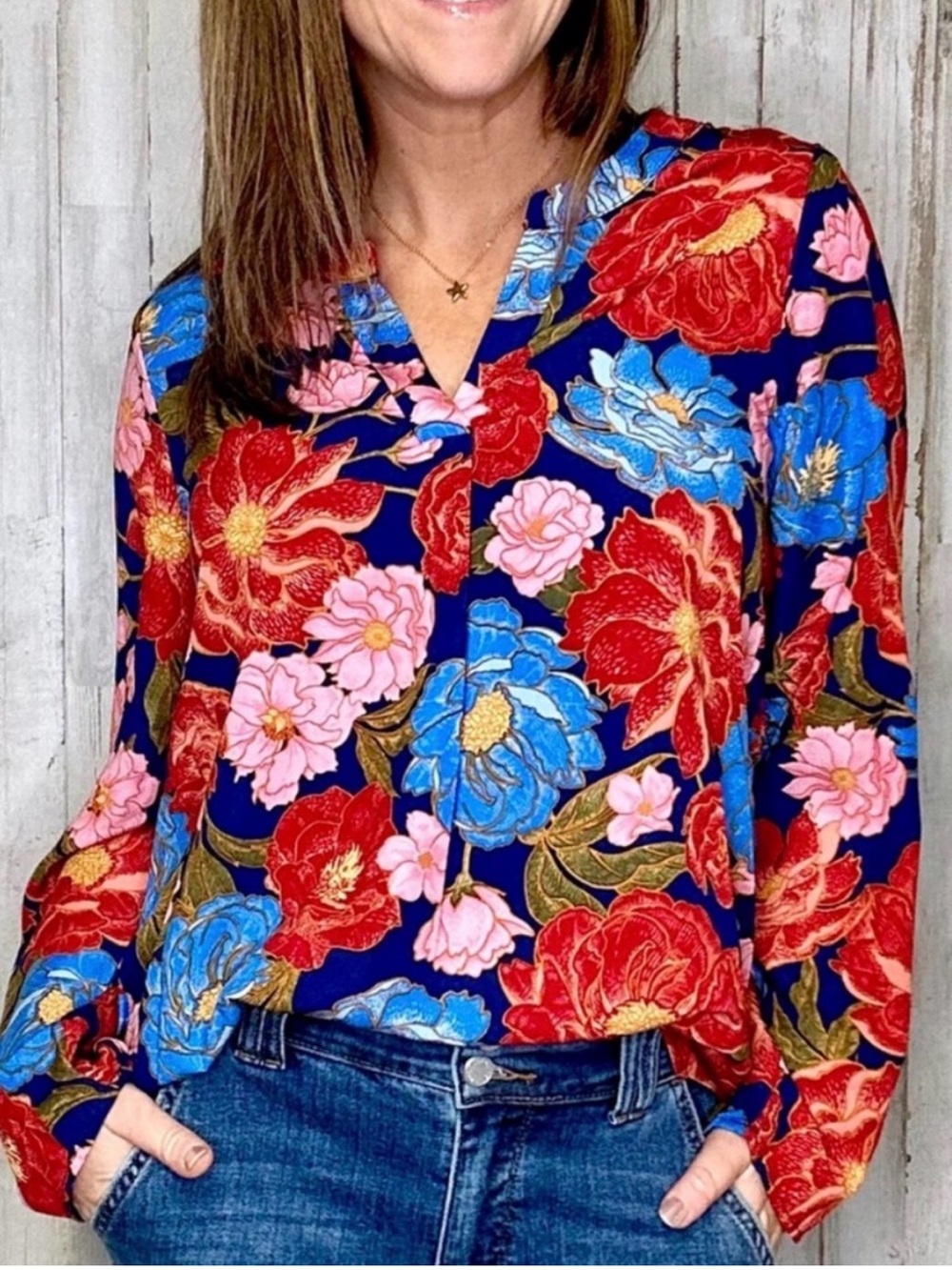 Emily Wonder Floral V-Neck Blouse, Like New, Small (oversized)